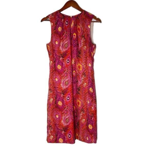 Tory Burch Silk Blend Feather Peacock Sleeveless Shift Dress - Picture 1 of 4